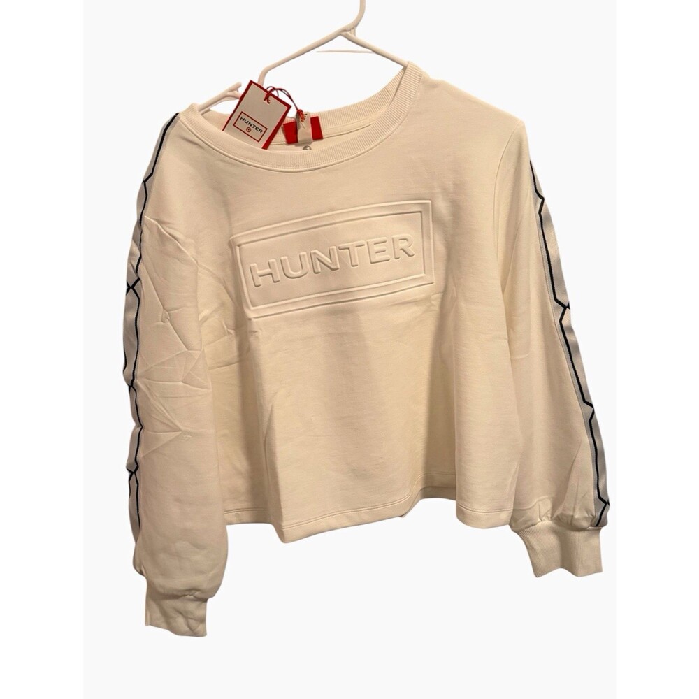 Hunter Women’s White Logo Crewneck Pullover Sweatshirt S Long Sleeve